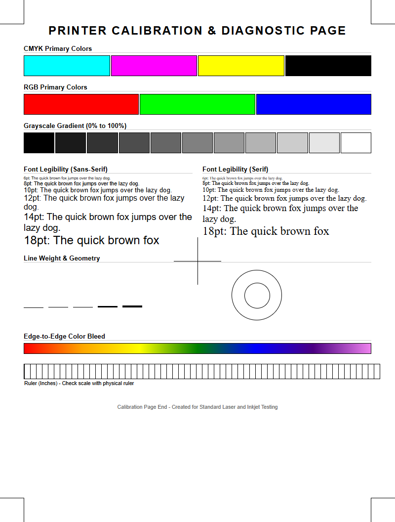 Printer Calibration Test Page: Optimizing CMYK Color Accuracy and Print Head Alignment