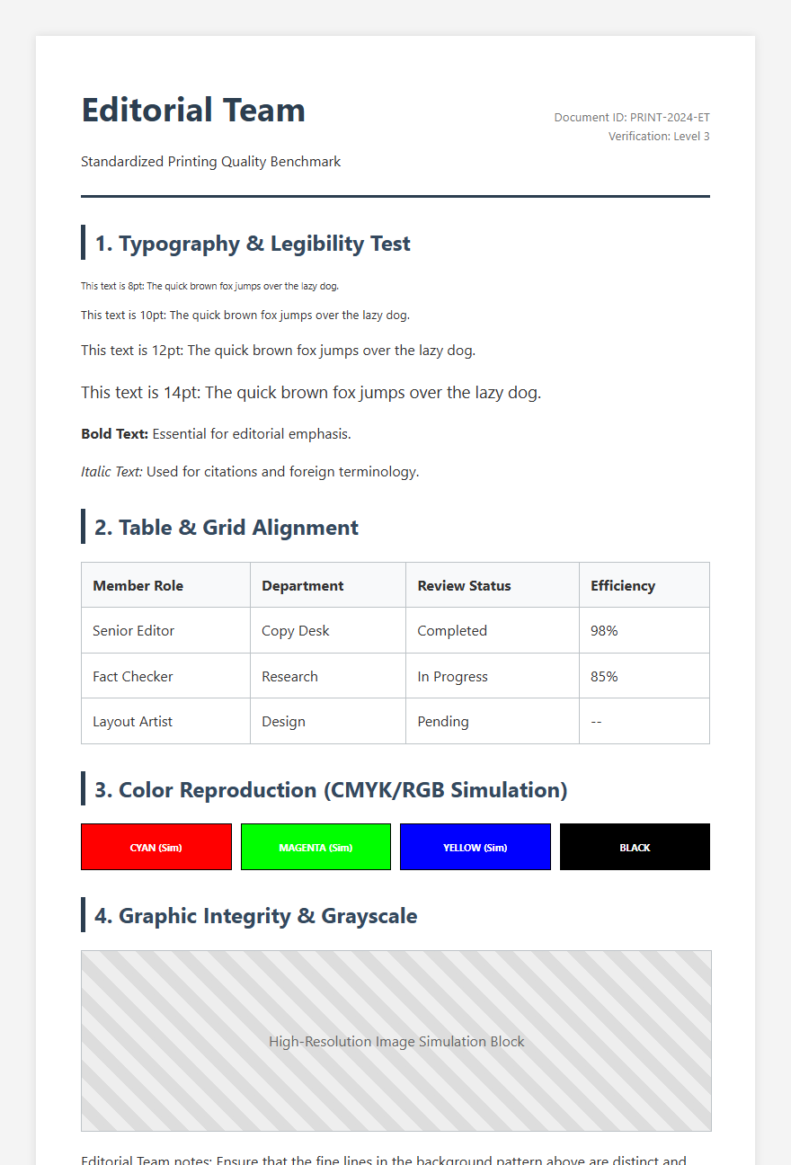 Technical Standards: The Editorial Methodology for Printer Test Page Calibration and Print Quality Evaluation