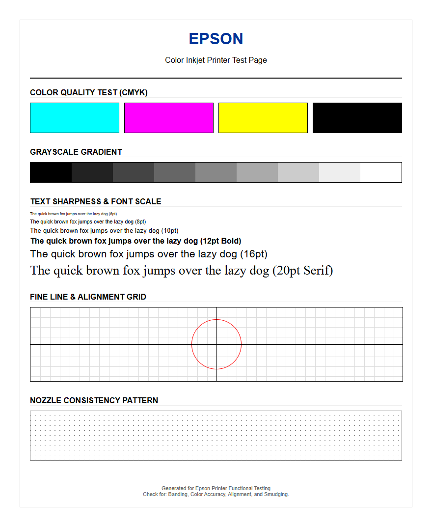 Epson Printer Test Page: Nozzle Check Patterns and Print Head Alignment Maintenance Guide