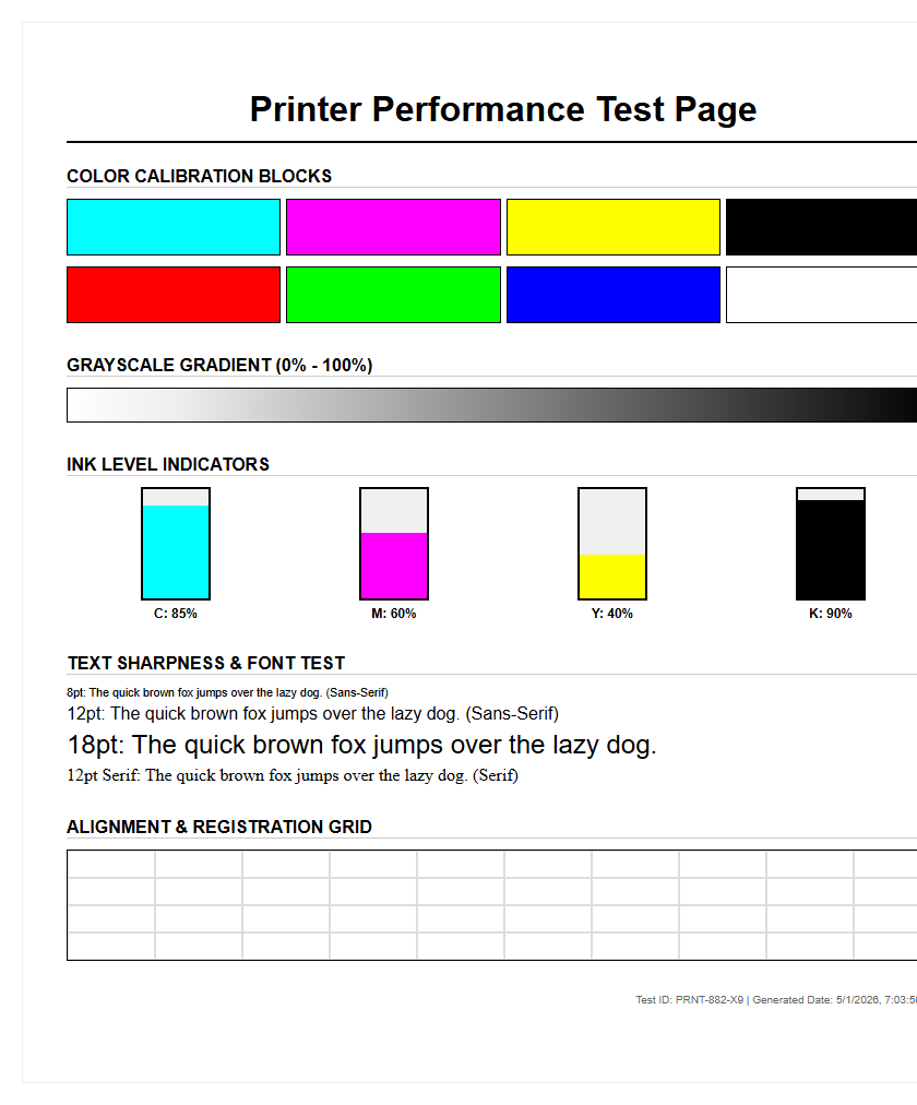 Interpreting CMYK Cartridge Levels and Nozzle Density on Printer Test Pages