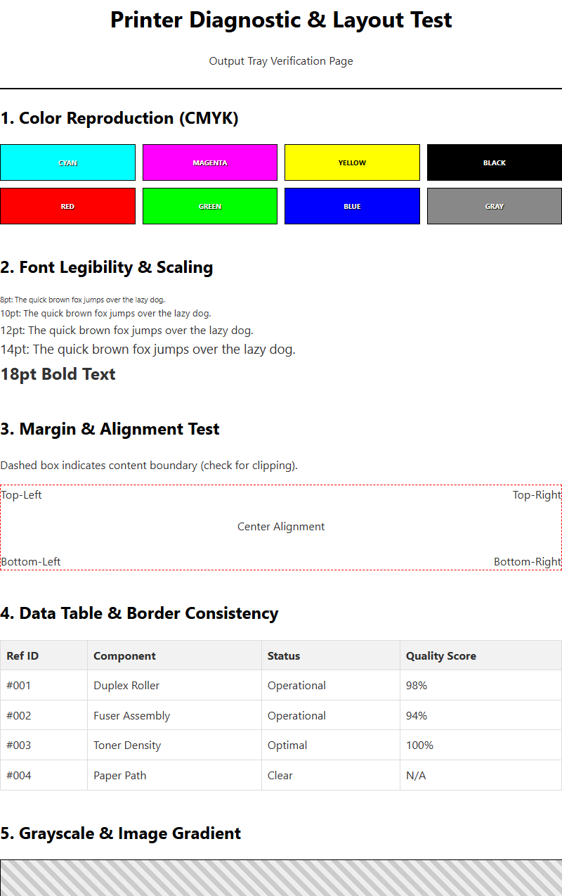 Analyzing Output Tray Alignment and Stacking Accuracy Using Printer Test Pages